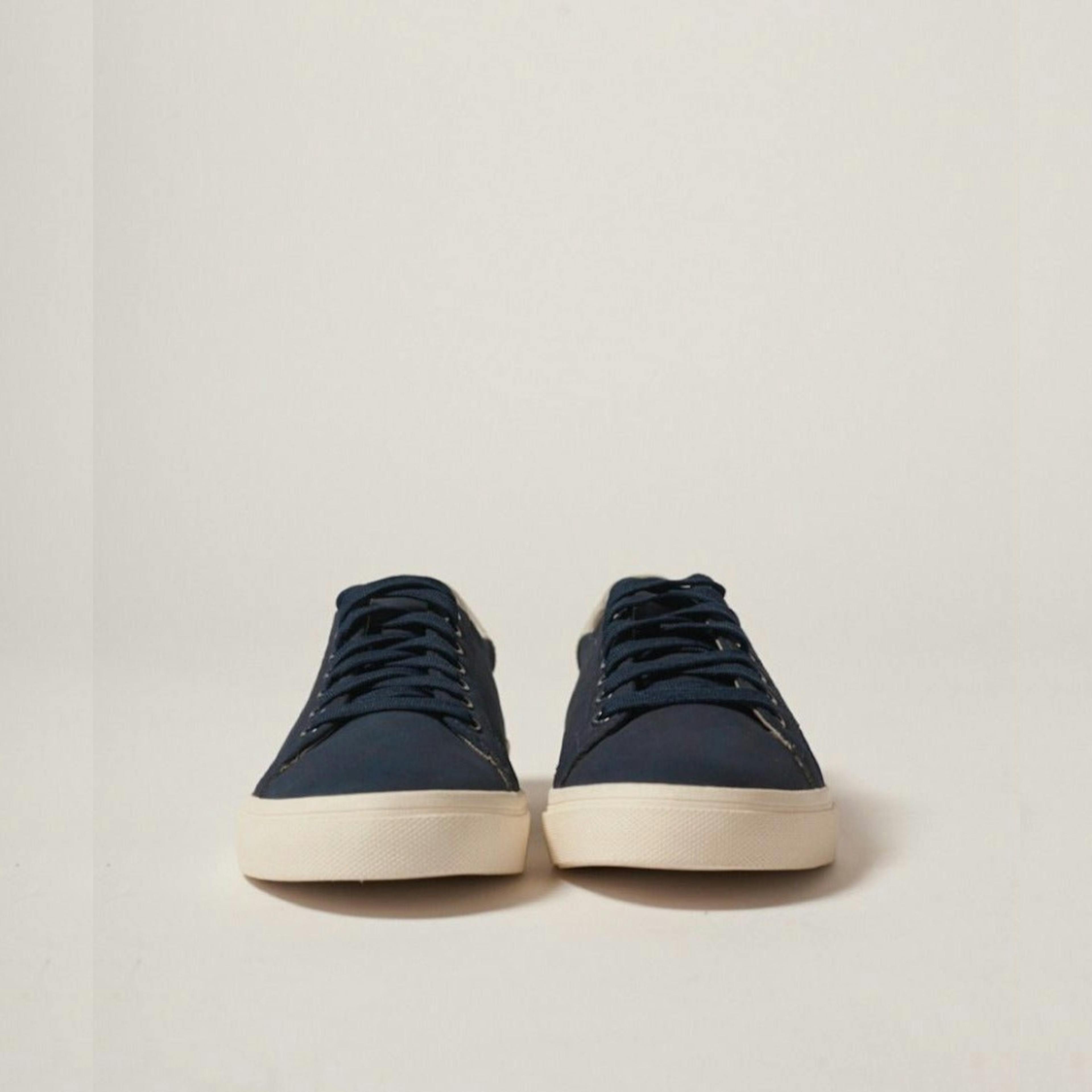 Vegan Suede Lace Up Trainers | Low Classic | Dark Navy