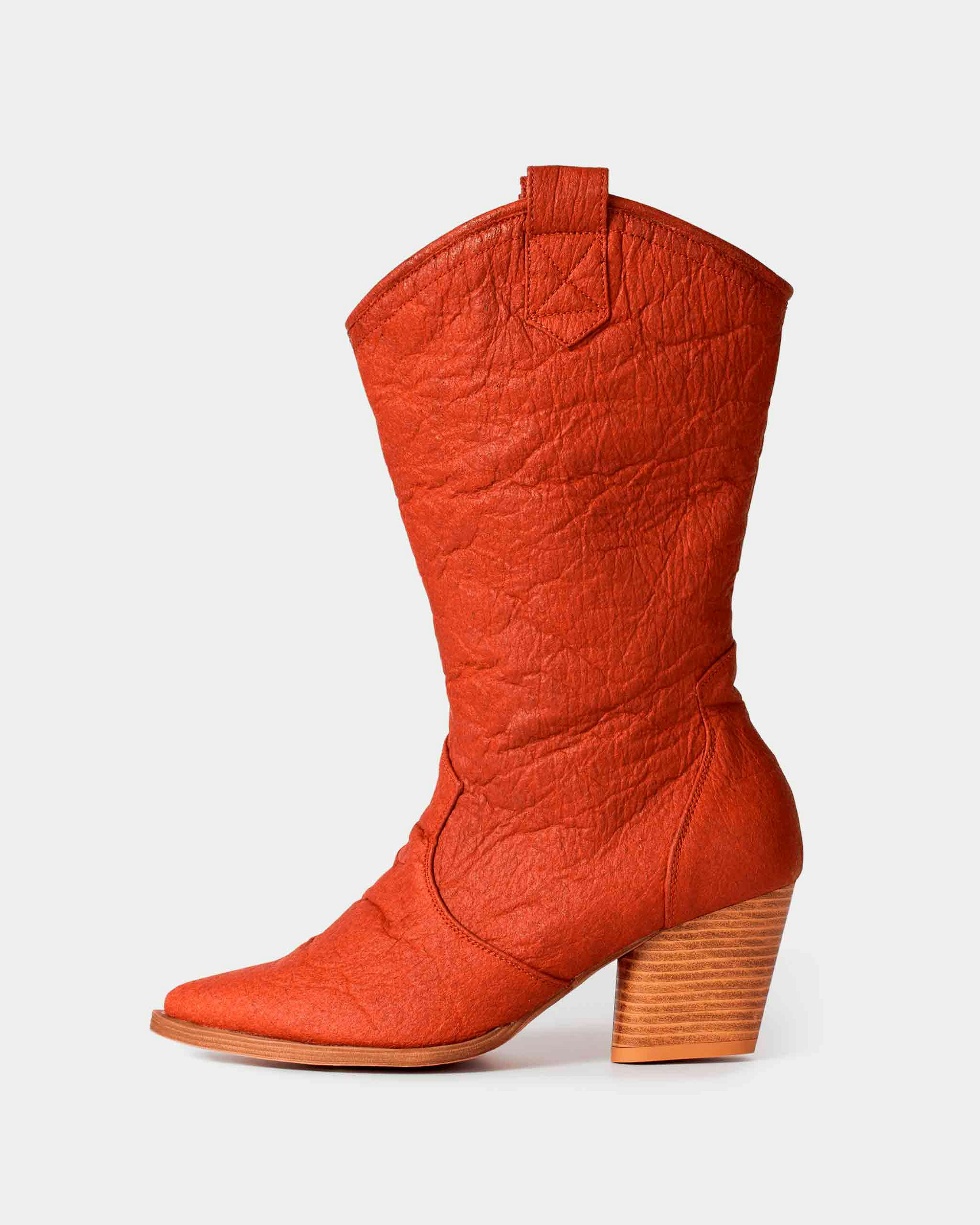 Pinatex® Vegan Leather Heeled Cowboy Boot | Carmel Red