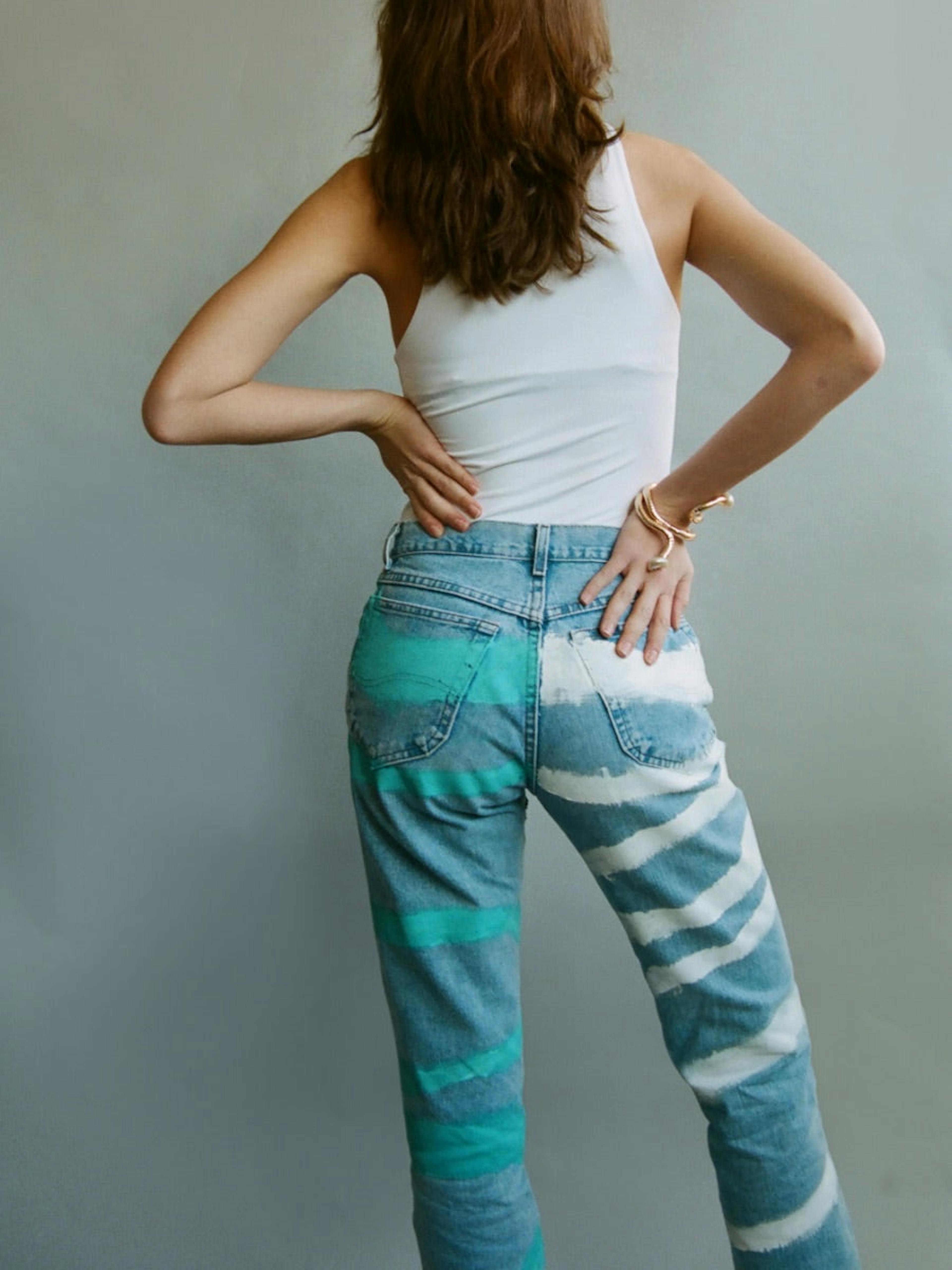 High Waisted Recycled Block Print Jeans | Blue Denim