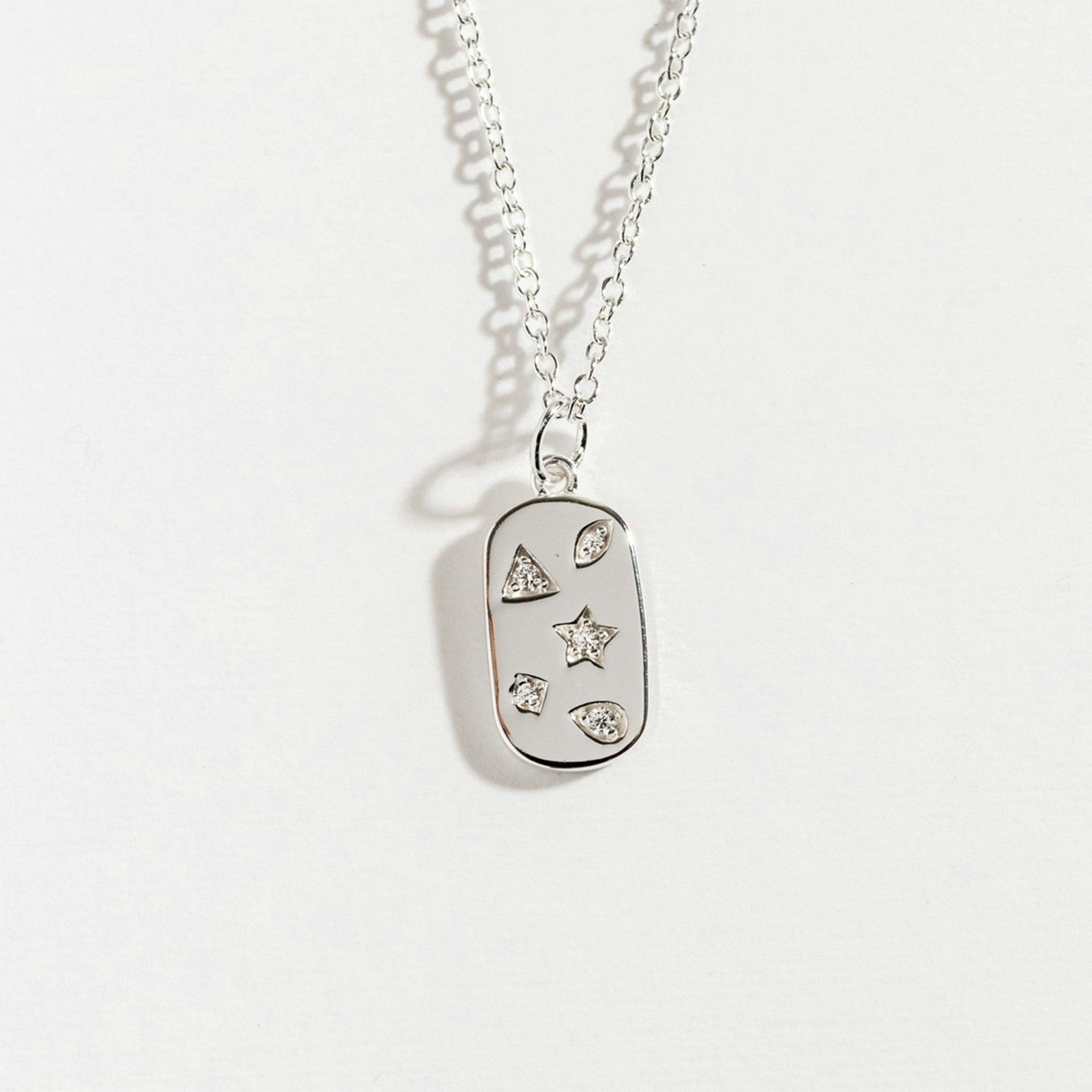 Recycled Silver Scattered Sparkly Dog Tag Necklace | Adjustable