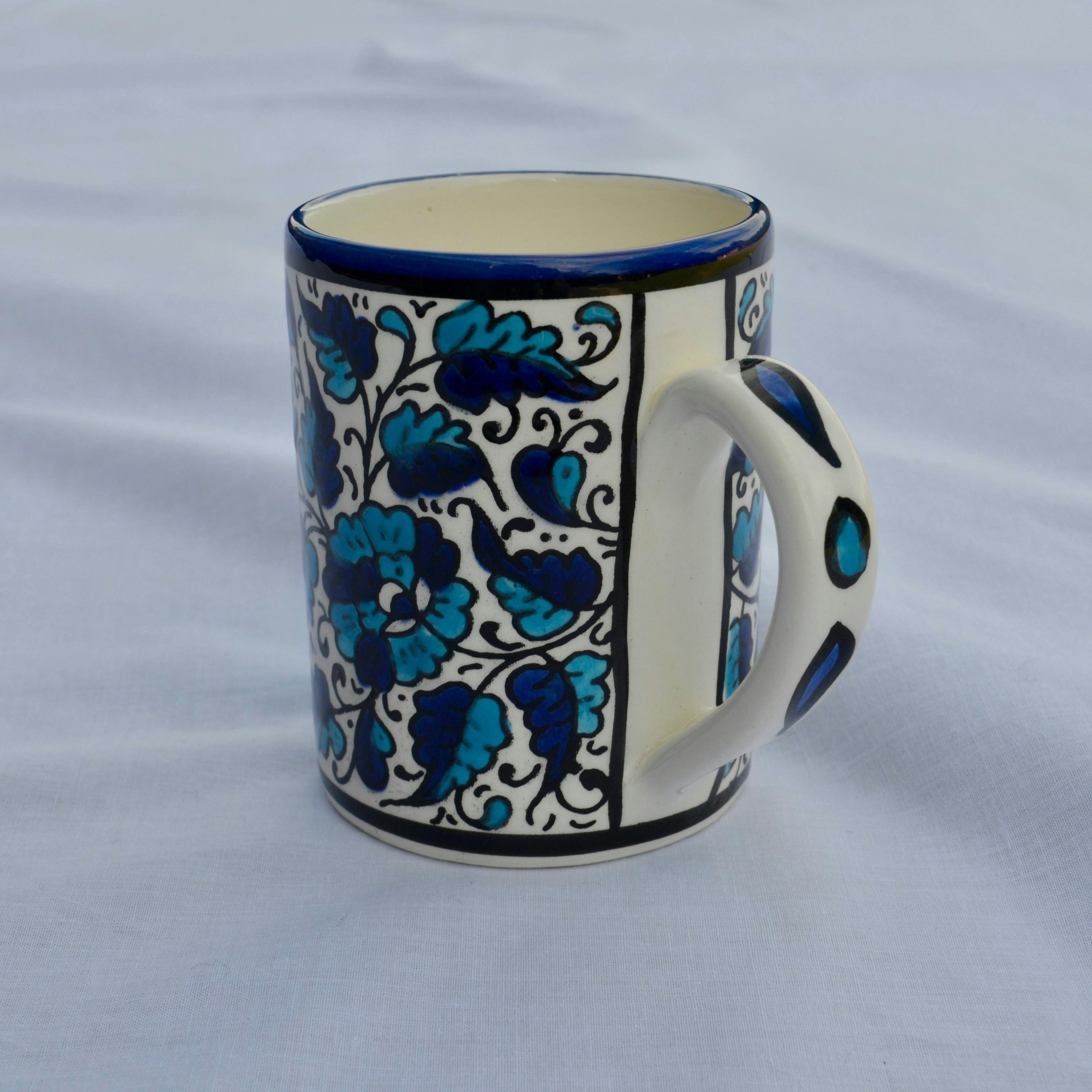 Bella | Ceramic Blue and White Palestinian Floral Mug | Fairtrade handmade