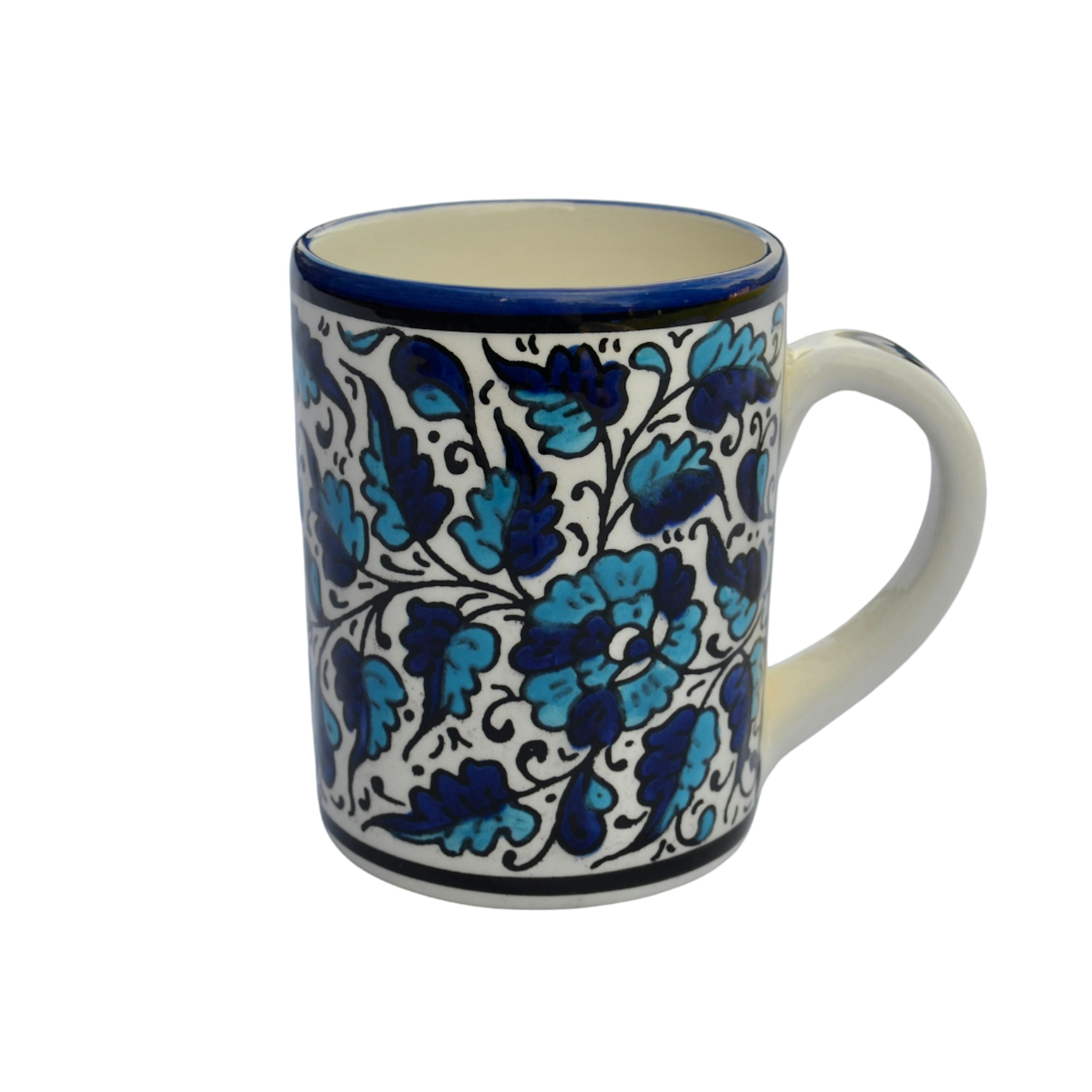 Bella | Ceramic Blue and White Palestinian Floral Mug | Fairtrade handmade