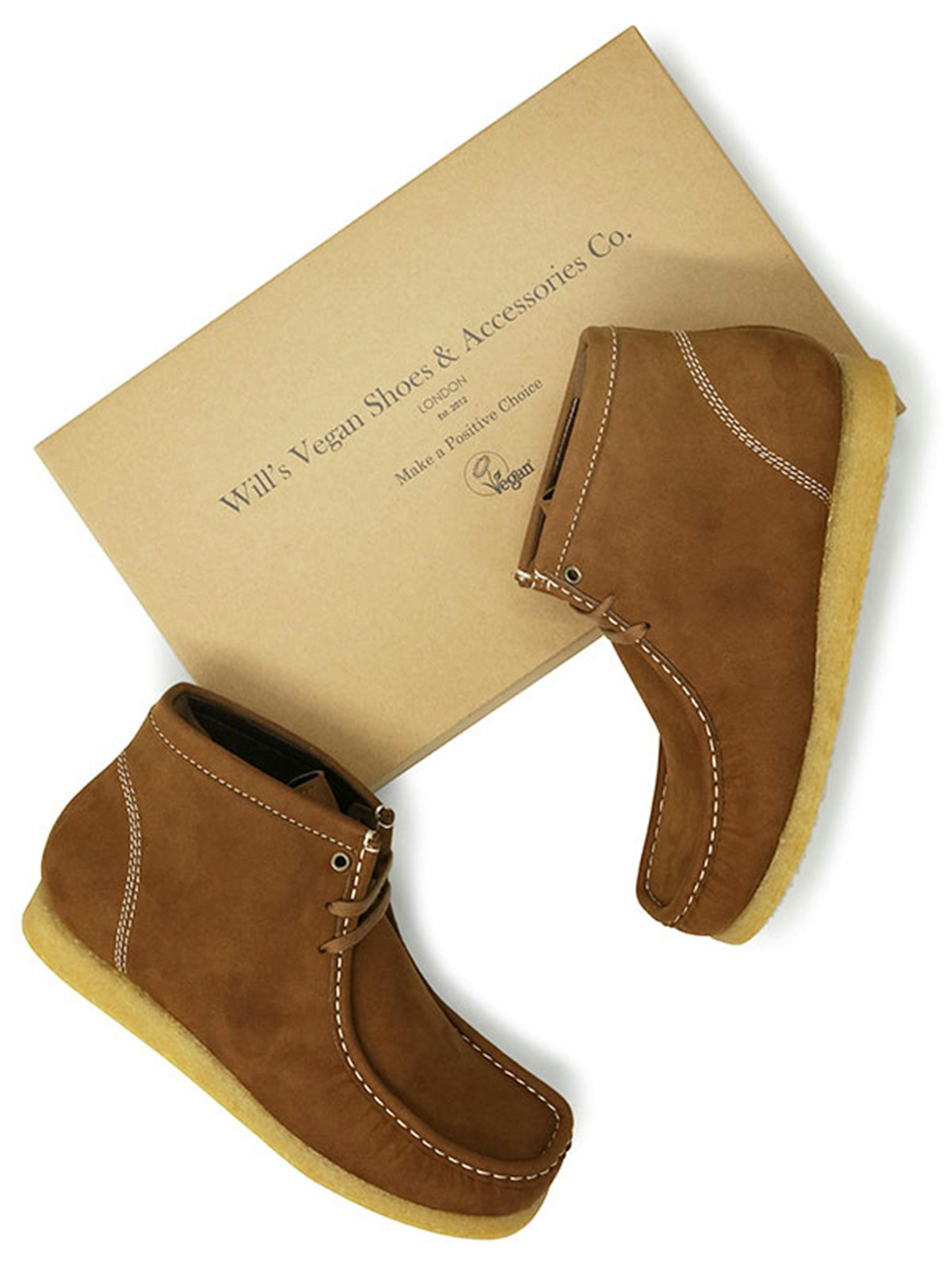 Certified Vegan Suede Moccasin Boots | Brown, Dark Brown & Cream