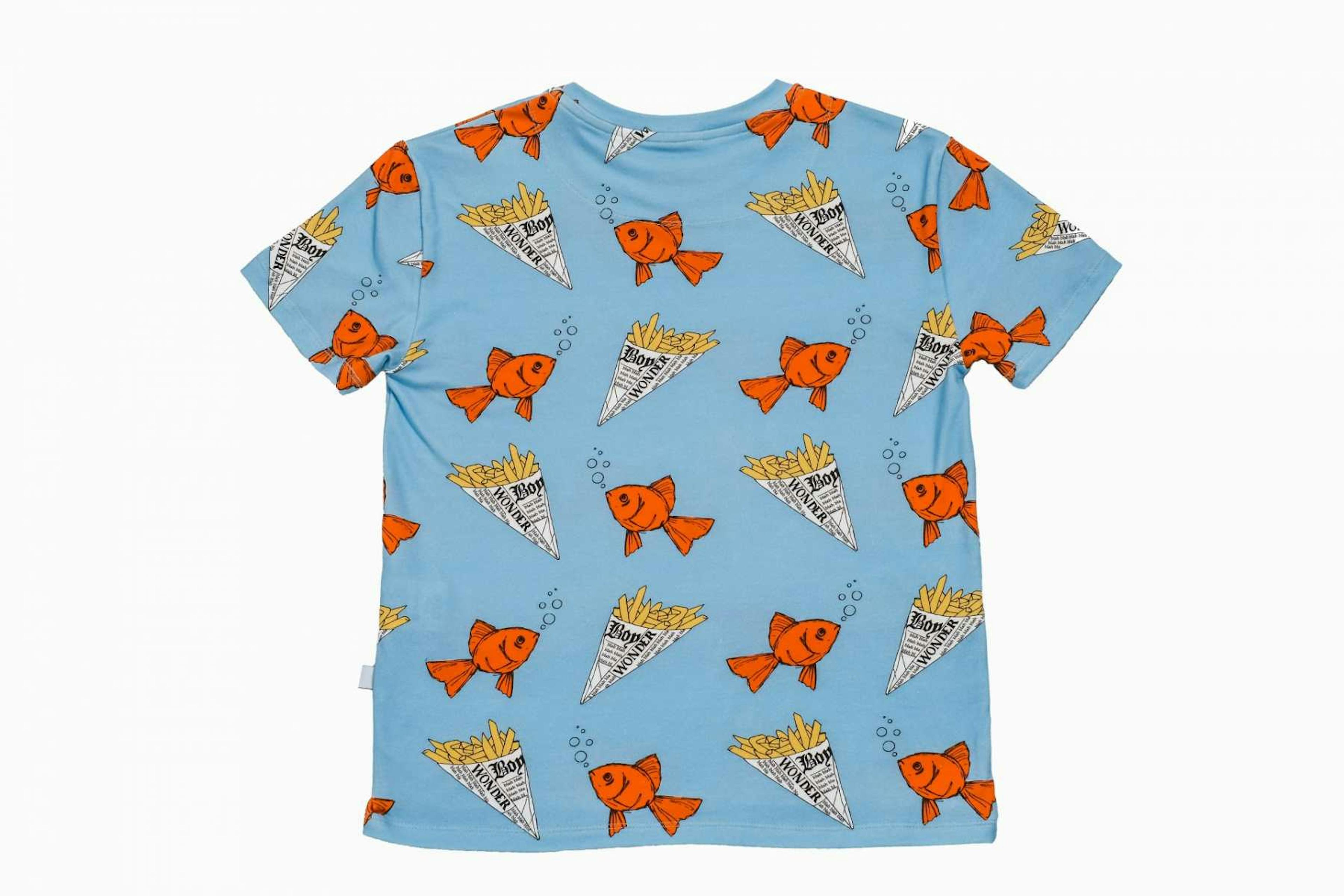 Lucas Kids | 100% Organic Cotton T-shirt | Fish & Chips Print | Blue & Multi-Coloured