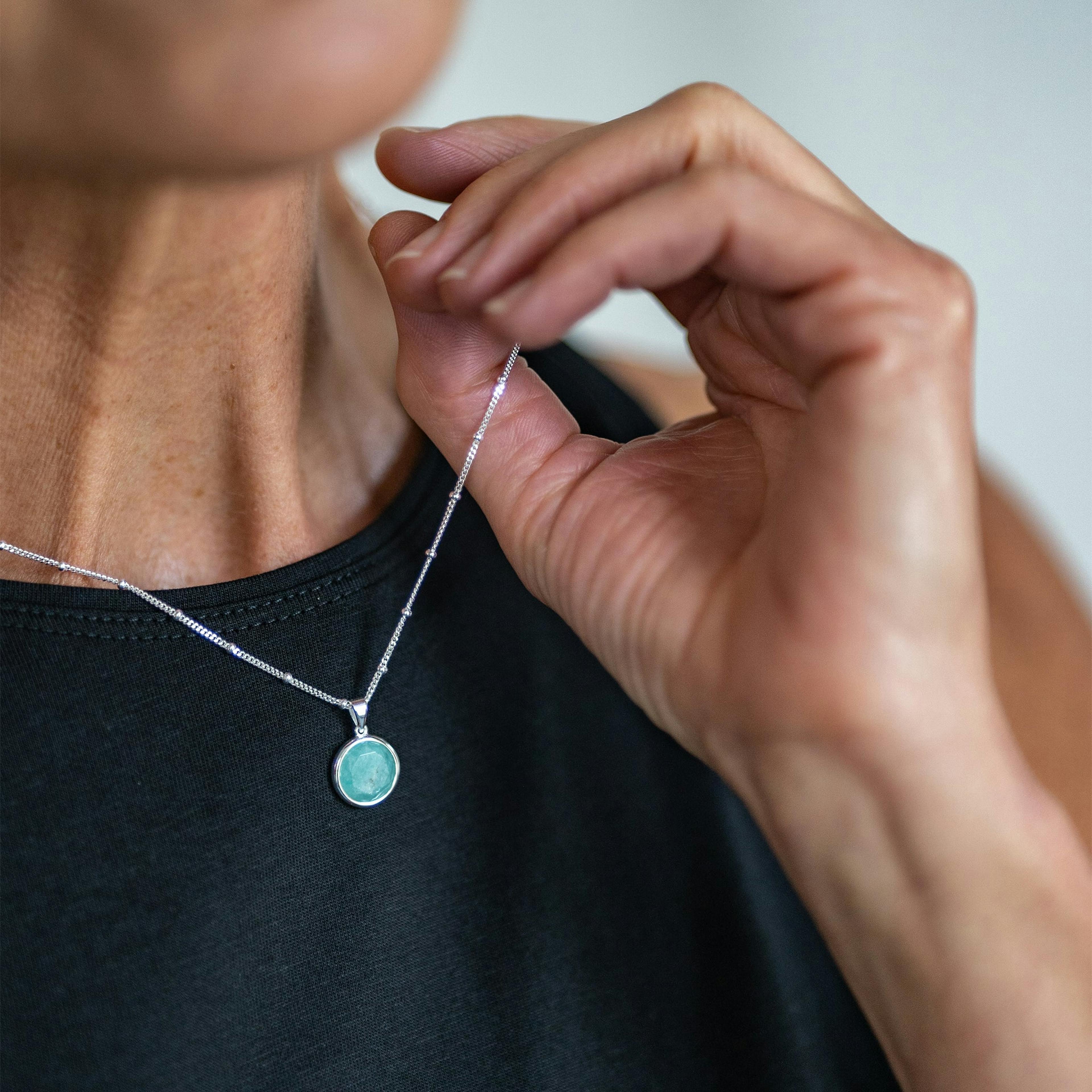 Recycled Silver Amazonite Pendant Necklace