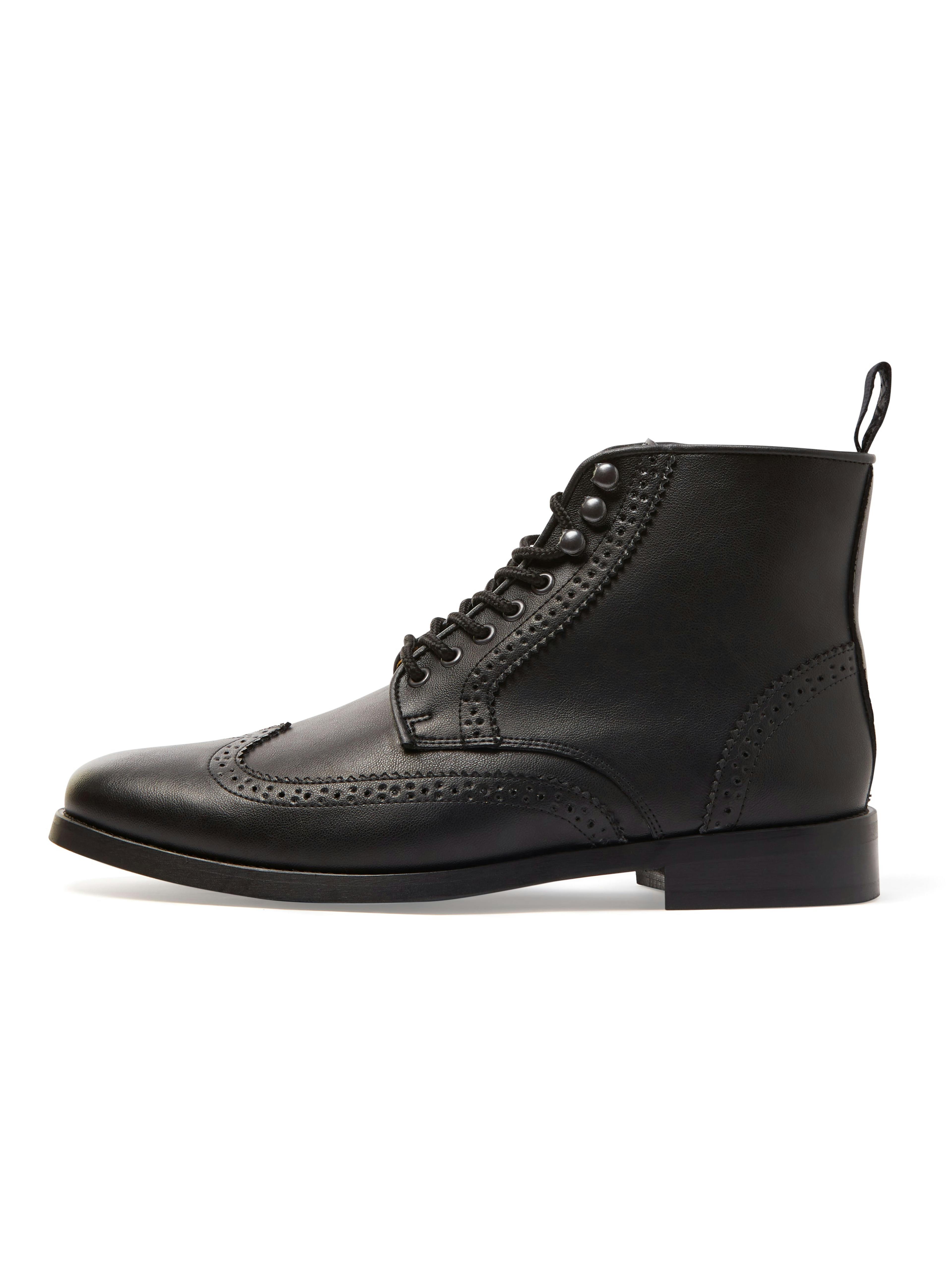 Vegan Leather Brogue Boots | Black & Dark Brown