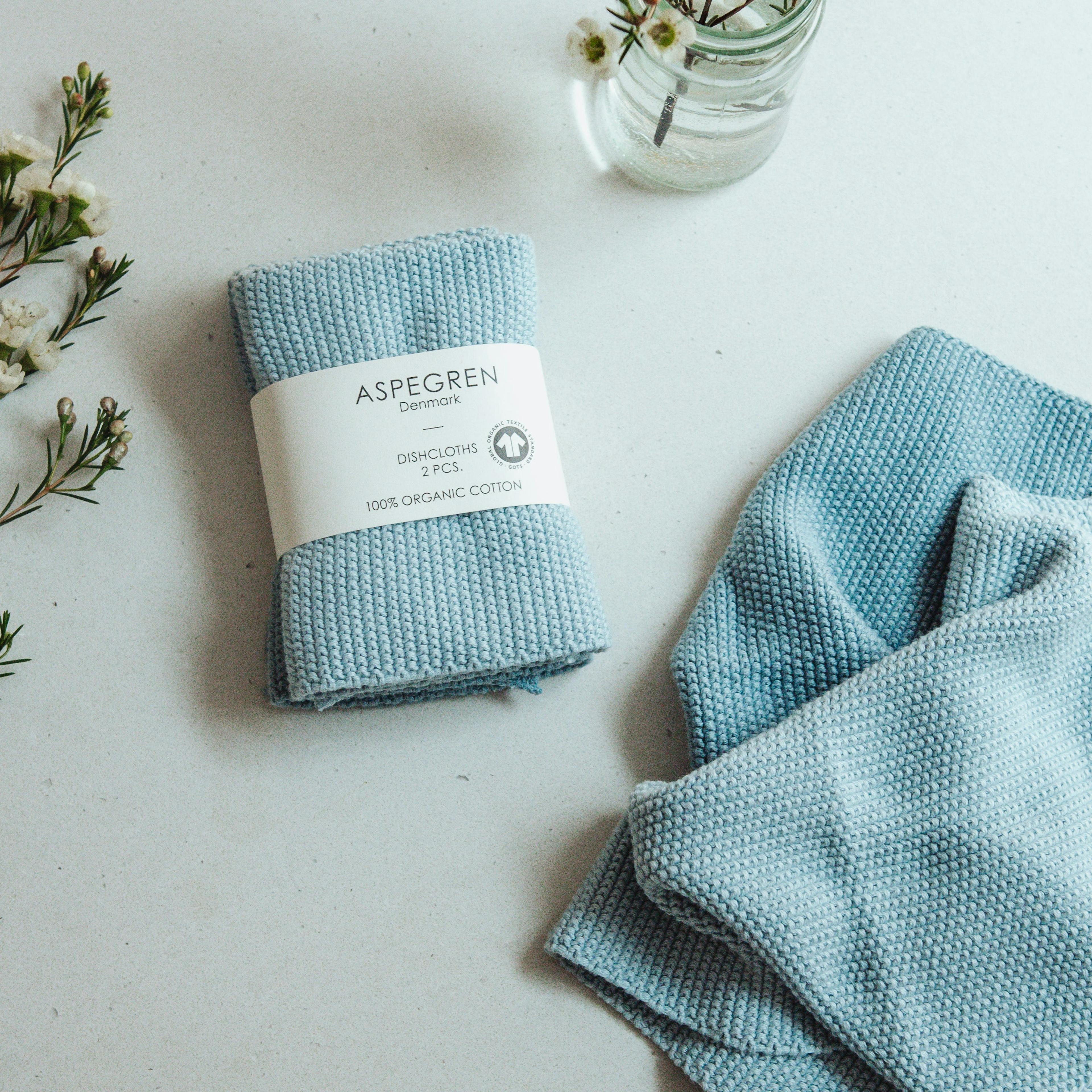 Organic Cotton Knitted Dishcloth | Pale Blue | Set of 2